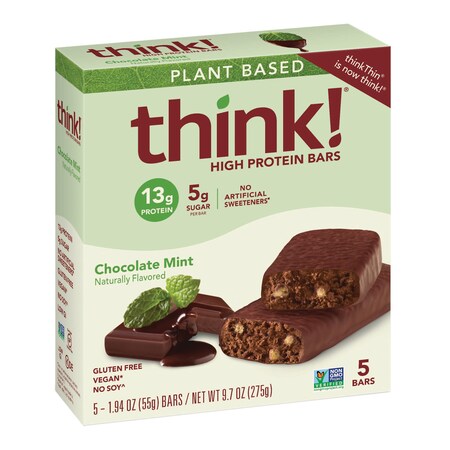 Think Thin Plant Based Chocolate Mint High Protein Bar, 5 count per pack - 24 per case.